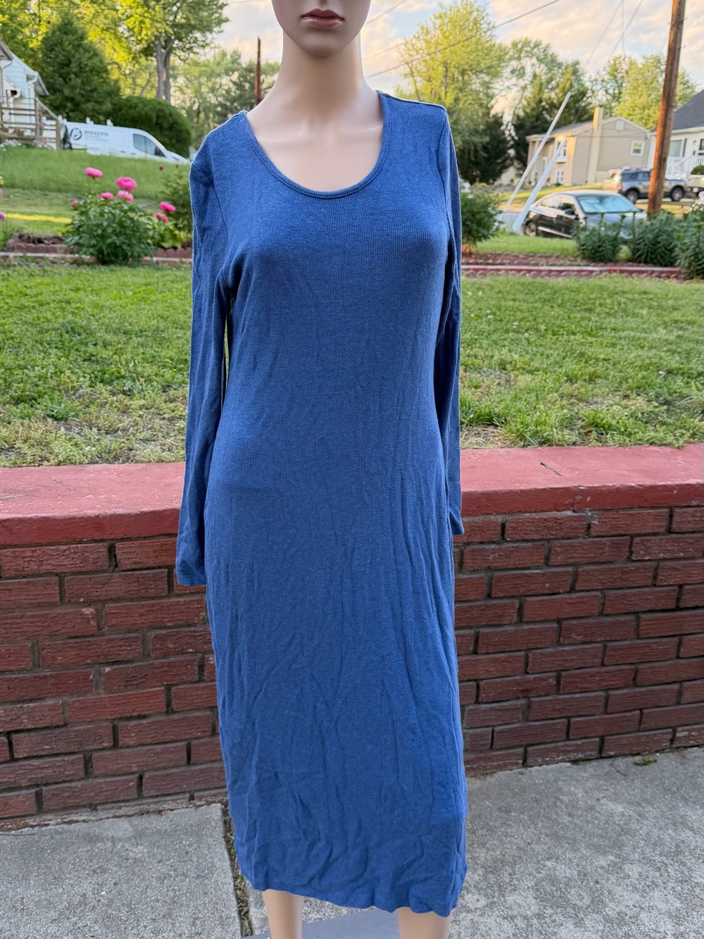 Marine Layer Blue Long-Sleeve Scoop Neck Knit Dress